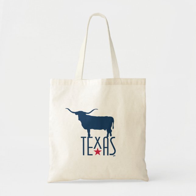 Symbols of Texas, Longhorn, navy Tote Bag (Front)
