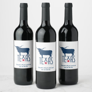 Symbols of Texas, Longhorn, navy Wine Label