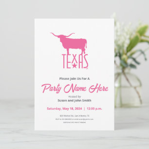 Symbols of Texas, Longhorn, pink Invitation
