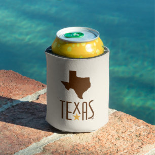 Symbols of Texas, State of Texas, brown Can Cooler