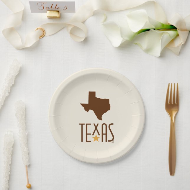 Symbols of Texas, State of Texas, brown Paper Plates (Wedding)
