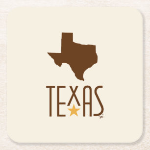 Symbols of Texas, State of Texas, brown Square Paper Coaster