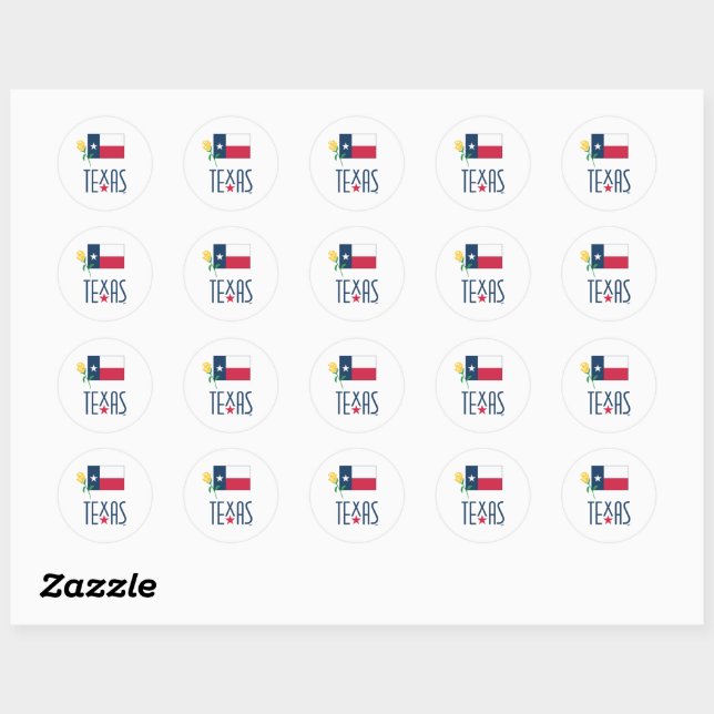 Symbols of Texas, Texas Flag and Yellow Rose Glass Classic Round Sticker (Sheet)