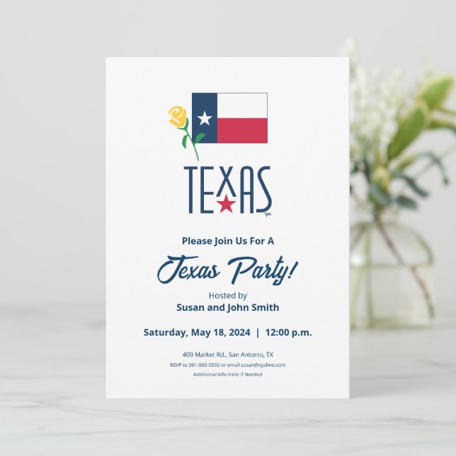 Symbols of Texas, Texas Flag and Yellow Rose Invitation (Standing Front)