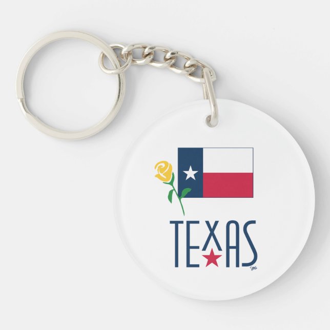 Symbols of Texas, Texas Flag and Yellow Rose Keychain (Front)