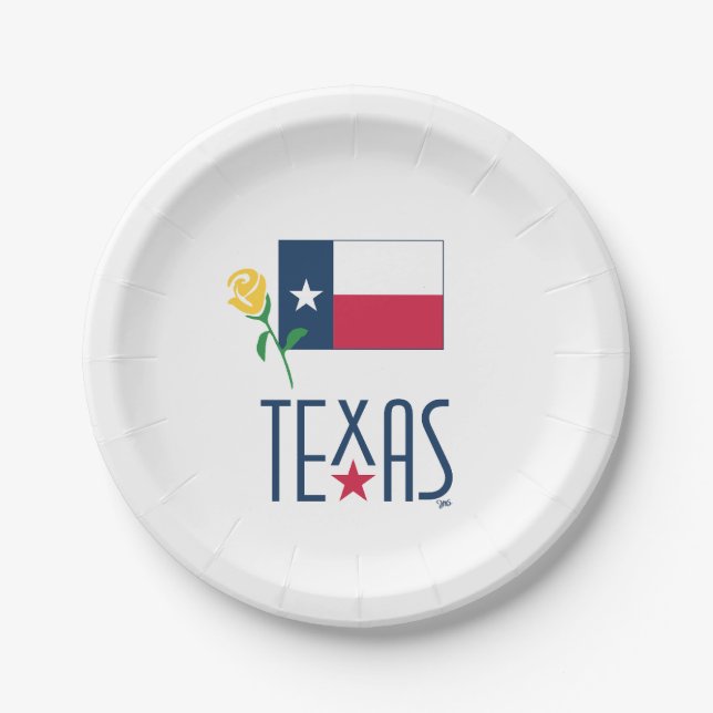 Symbols of Texas, Texas Flag and Yellow Rose Paper Plates (Front)