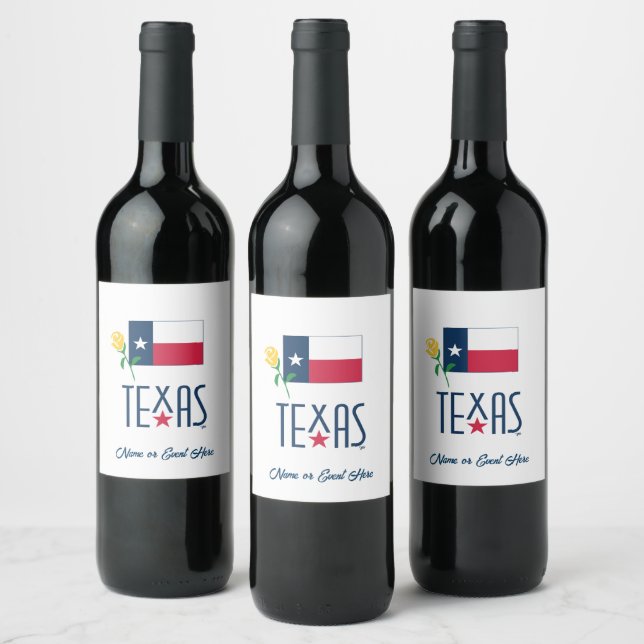 Symbols of Texas, Texas Flag and Yellow Rose Wine Label (Bottles)