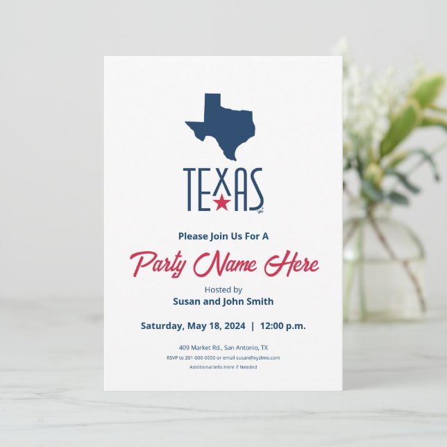 Symbols of Texas, Texas, navy blue Invitation (Standing Front)