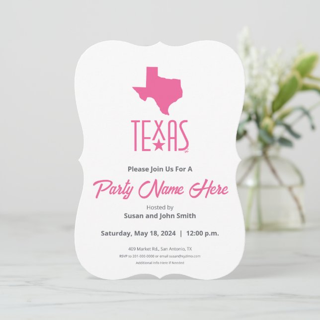 Symbols of Texas, Texas, pink Invitation (Standing Front)