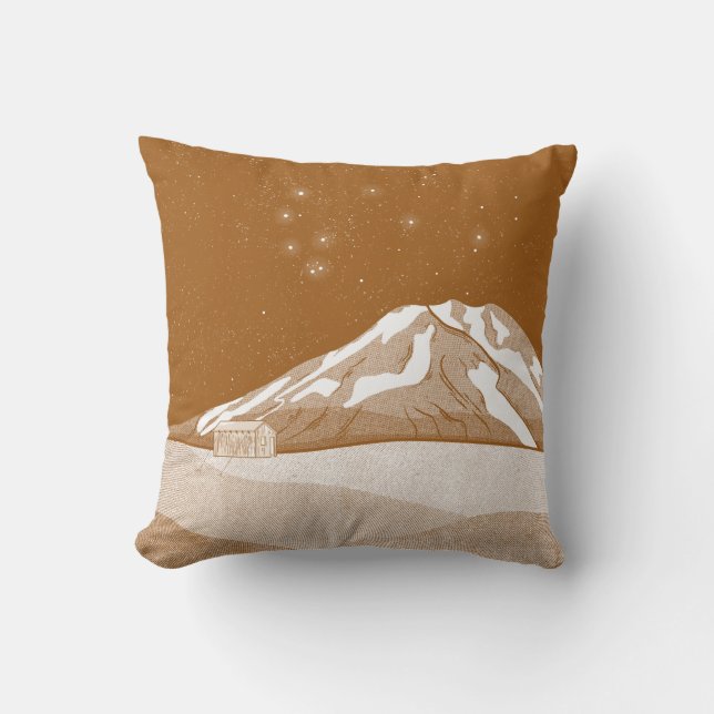 Syme Hut Mount Taranaki Throw Pillow (Front)