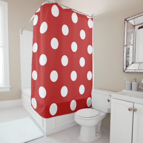 Symetric red and white retro polka dots theme shower curtain