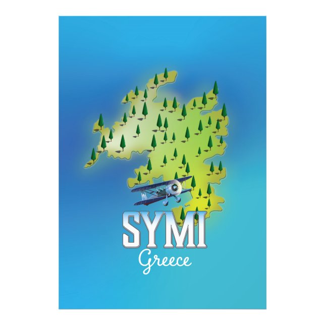 Symi Island Map Greece travel poster. Photo Print (Front)