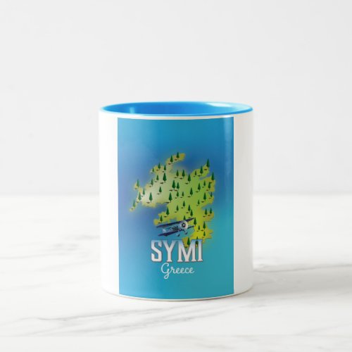 Symi Island Map Greece travel poster Two_Tone Coffee Mug