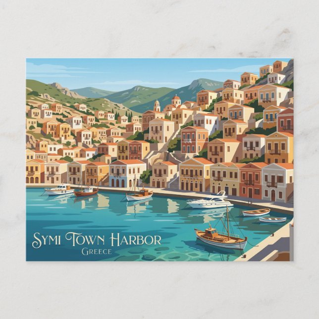 Symi Town Harbor Greece Postcard (Front)