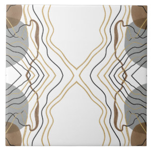 Symmetric Artsy Gold Line Art Neutral Grey Brown Ceramic Tile
