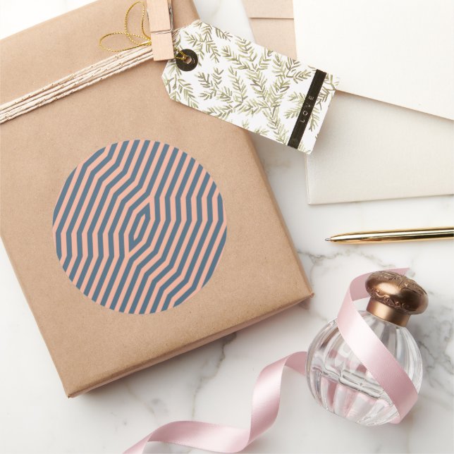 Symmetric diagonal stripes background 10 classic round sticker (Gifting)