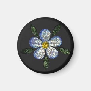 Symmetric Floral Mosaic with Blue Glass Shapes Magnet