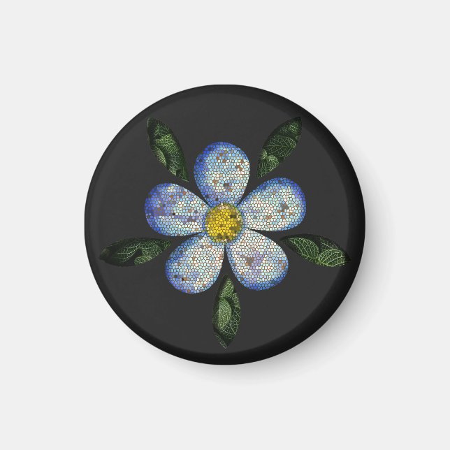 Symmetric Floral Mosaic with Blue Glass Shapes Magnet (Front)