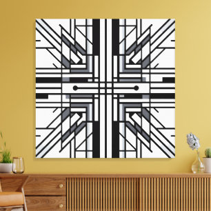 Symmetric Grid Geometry – Black & White Abstract L Canvas Print