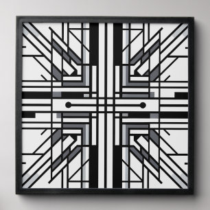 Symmetric Grid Geometry – Black & White Abstract L Peel And Stick Photo Tile