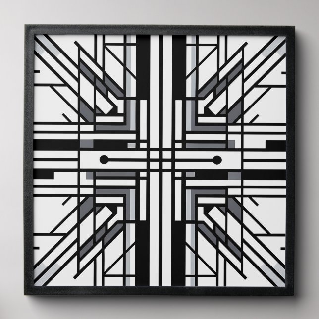 Symmetric Grid Geometry – Black & White Abstract L Peel And Stick Photo Tile (Front Set)