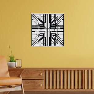 Symmetric Grid Geometry – Black & White Abstract L Poster