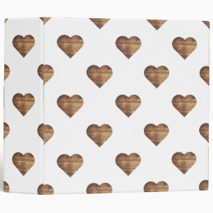 Symmetric Large Rustic Brown Wooden Hearts 3 Ring Binder