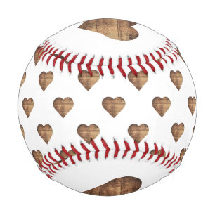 Symmetric Large Rustic Brown Wooden Hearts Baseball