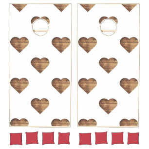 Symmetric Large Rustic Brown Wooden Hearts Cornhole Set
