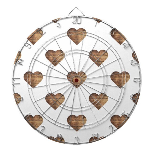 Symmetric Large Rustic Brown Wooden Hearts Dart Board (Front)