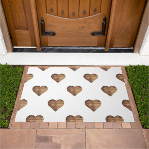 Symmetric Large Rustic Brown Wooden Hearts Doormat
