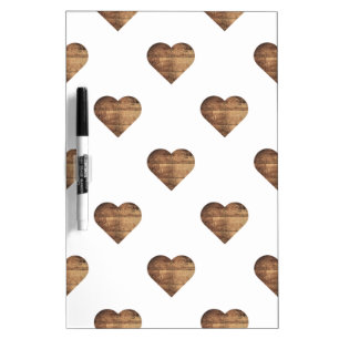 Symmetric Large Rustic Brown Wooden Hearts Dry Erase Board