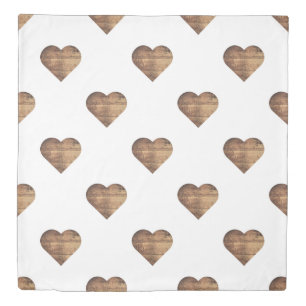 Symmetric Large Rustic Brown Wooden Hearts Duvet Cover