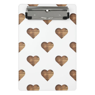 Symmetric Large Rustic Brown Wooden Hearts Mini Clipboard