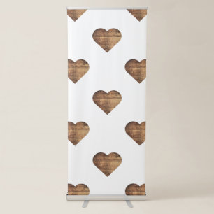 Symmetric Large Rustic Brown Wooden Hearts Retractable Banner