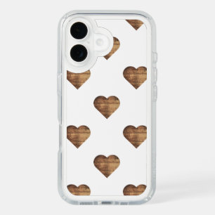 Symmetric Large Rustic Brown Wooden Hearts iPhone 16 Case