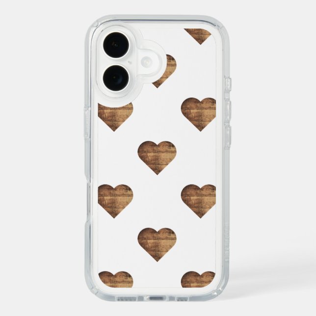 Symmetric Large Rustic Brown Wooden Hearts Speck iPhone Case (Front)