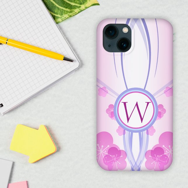 Symmetric pink cherry blossoms custom monogram Case-Mate iPhone case (Creator Uploaded)