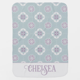 Symmetric Pink Flower Tiled Pattern on Sage Baby Blanket