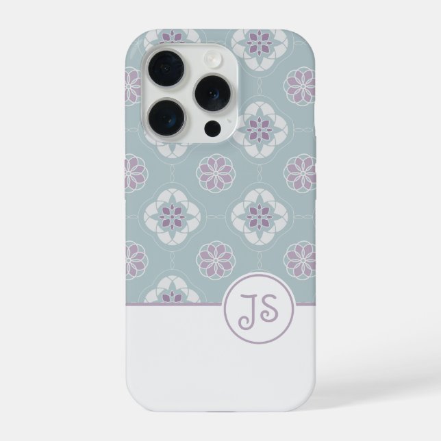Symmetric Pink Flower Tiled Pattern on Sage iPhone Case (Back)