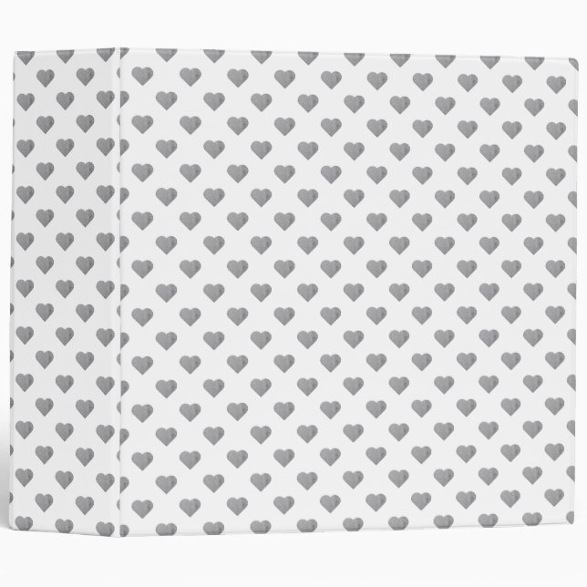 Symmetric Small Concrete Gray Hearts on White  3 Ring Binder (Front/Spine)