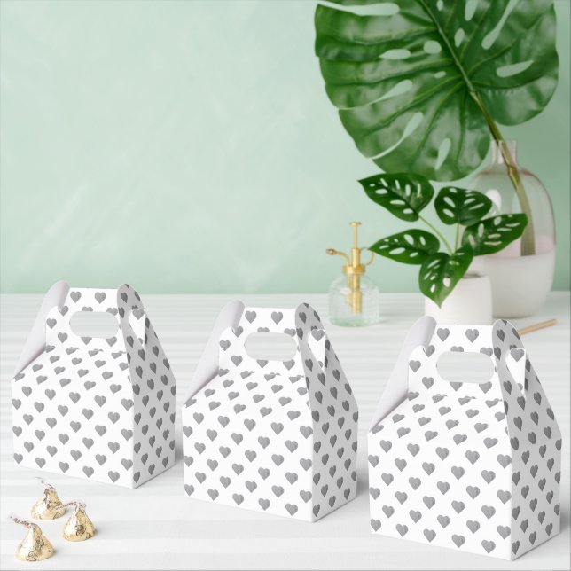 Symmetric Small Concrete Gray Hearts on White  Favor Boxes (Multiple)