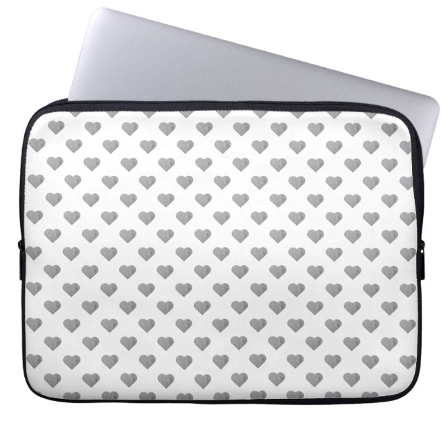 Symmetric Small Concrete Gray Hearts on White  Laptop Sleeve (Front)