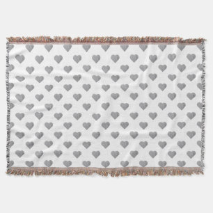 Symmetric Small Concrete Gray Hearts on White Throw Blanket