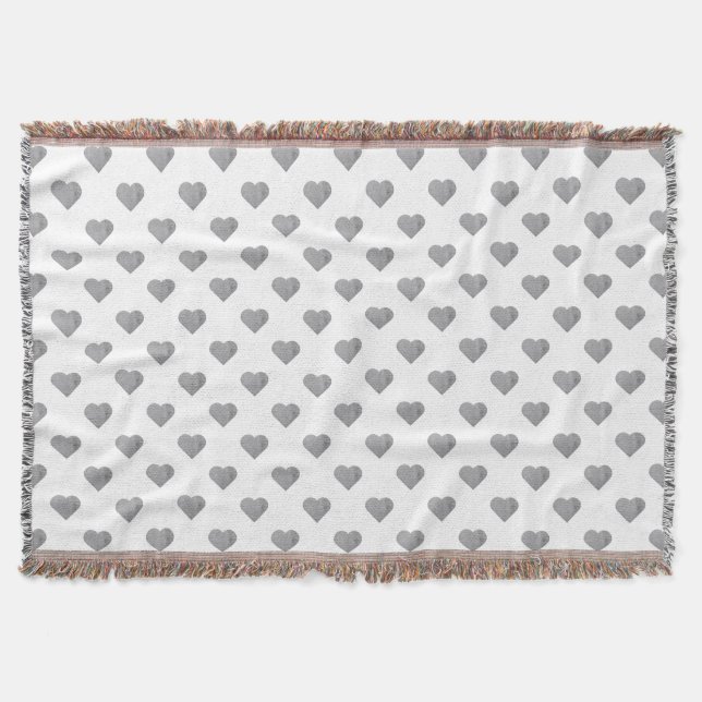 Symmetric Small Concrete Gray Hearts on White  Throw Blanket (Front)