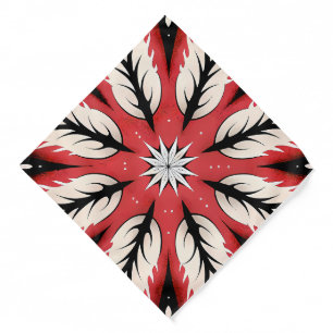 Symmetrical Abstract Motif in Red and Black Bandana