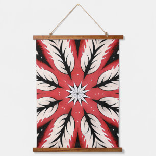 Symmetrical Abstract Motif in Red and Black Hanging Tapestry