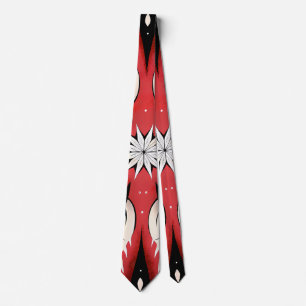 Symmetrical Abstract Motif in Red and Black Neck Tie