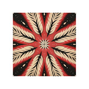 Symmetrical Abstract Motif in Red and Black Wood Wall Art