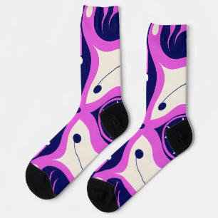 Symmetrical Abstract Pattern in Purple and White Socks